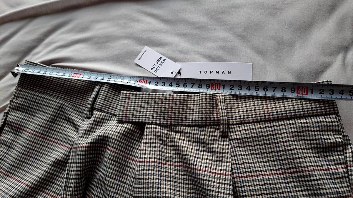 【新品 超激安！】 英国購入 トップマン Topman taper check trouser in stone with pleat W34 L30_画像5