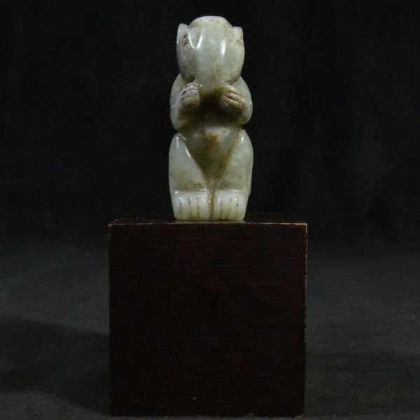 【 恵 #1053 】 時代物 中国古玩 唐物 東洋彫刻 玉製 栗鼠 鼠 置物_画像7