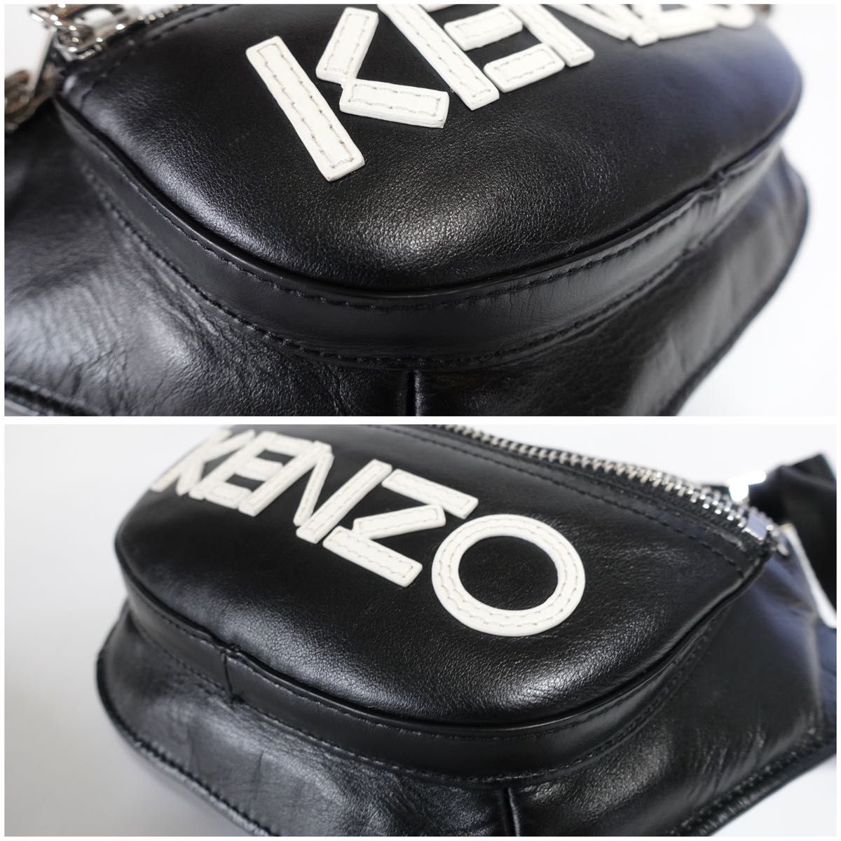 【美品】KENZO ショルダーバッグ　ボディバッグ　レザー　ロゴ