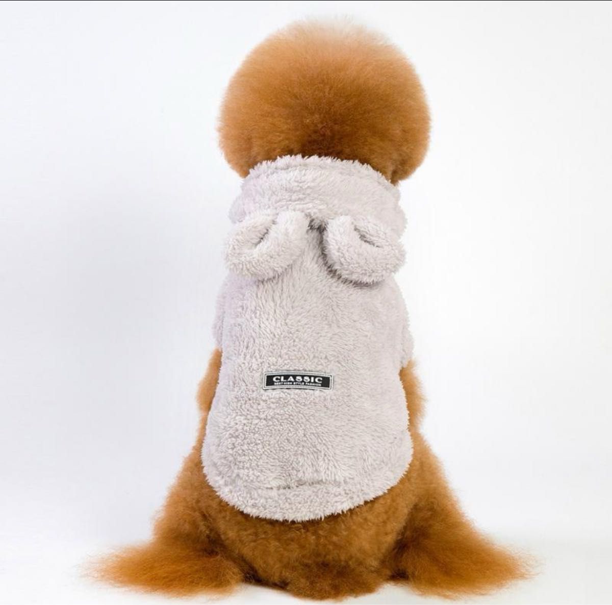 【グレーM】犬服 モコモコのうさぎ耳パーカー　人気　可愛い　暖か　秋冬　フリース