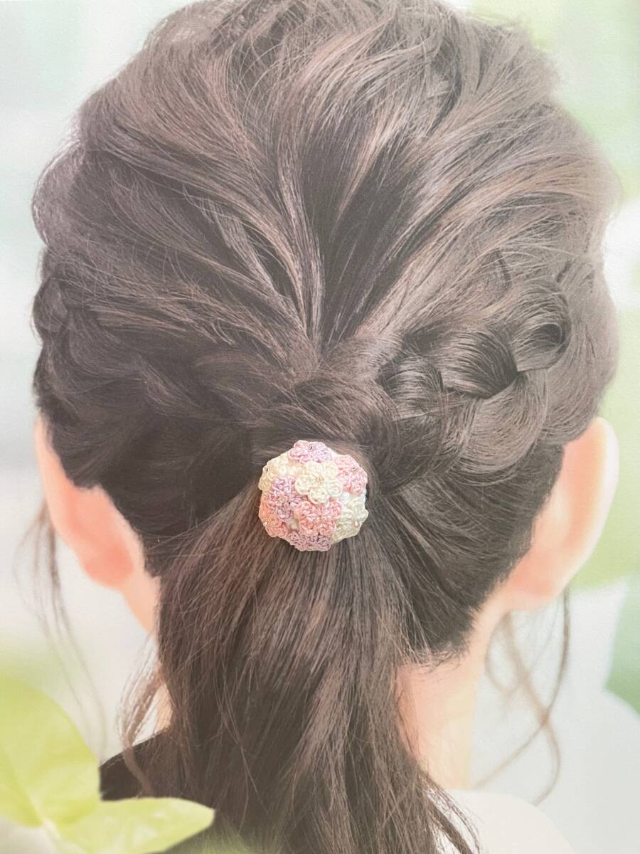 ハンドメイド　小花のヘアゴム　手編み　黄色オレンジ_画像5