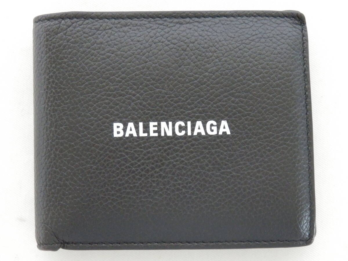 172H170C♪ バレンシアガ BALENCIAGA 2つ折り財布 レザー ブラック 箱付き 中古_画像2