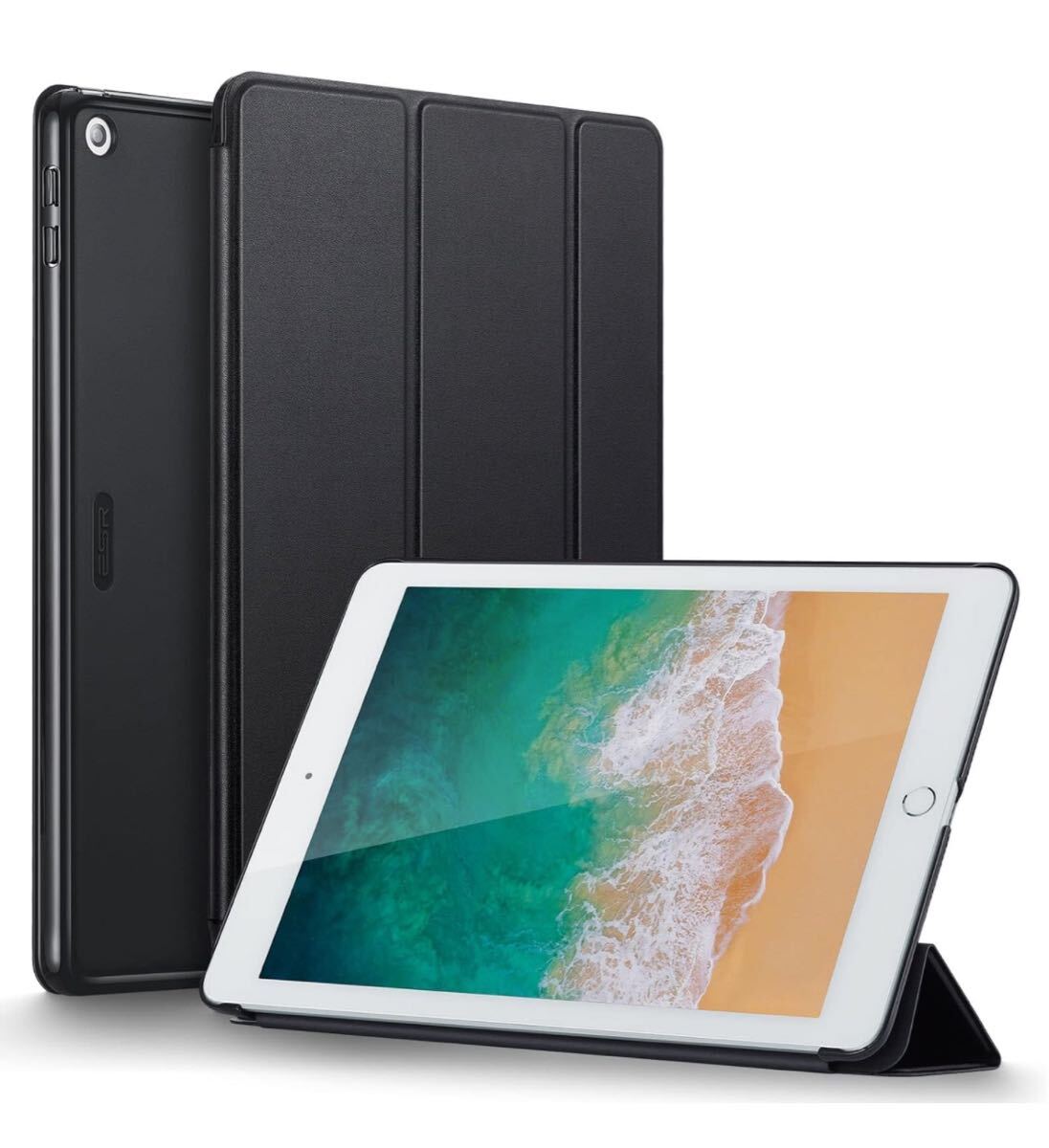 ESR iPad 第6世代 ケース 9.7インチ ipad ケース 第6/5世代通用(2018/2017モデル) 指紋防止 三つ折りスタンド 薄型 軽量 傷防止 ブラック_画像1