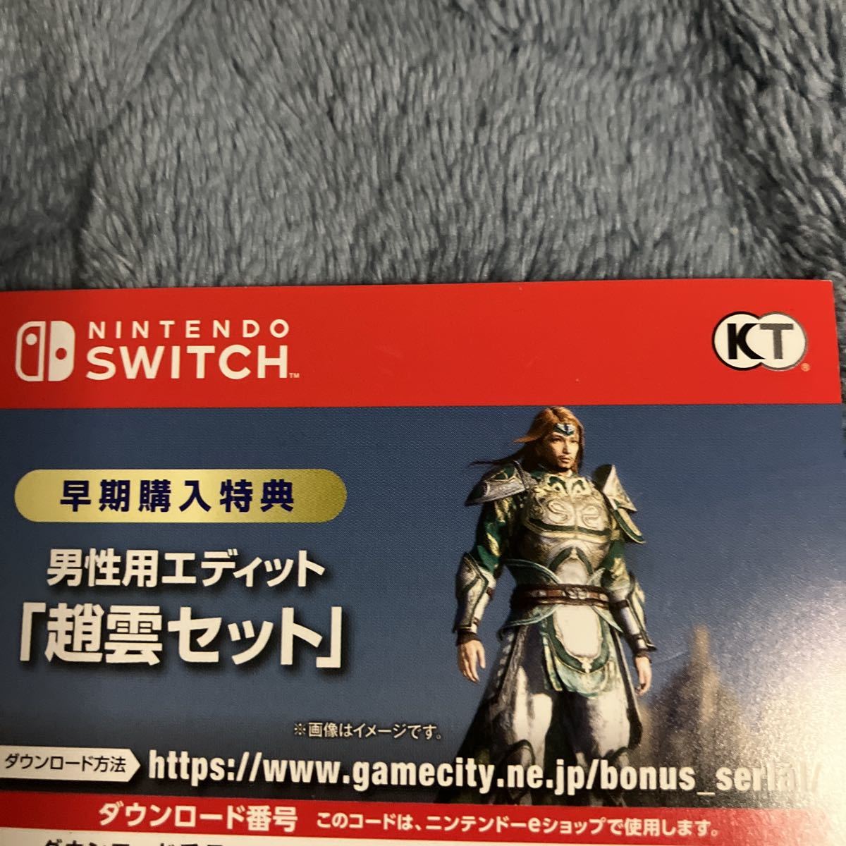 switch真・三國無双8 Empires 早期購入特典 男性用エディット 趙雲セット コード通知のみ_画像1