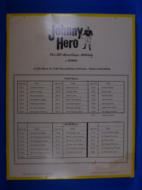 1960年代スポーツフィギュア　Johnny Hero　ニューヨーク・メッツ/New York Mets　ユニフォームセット　オリジナルウィンドウボックス_画像3