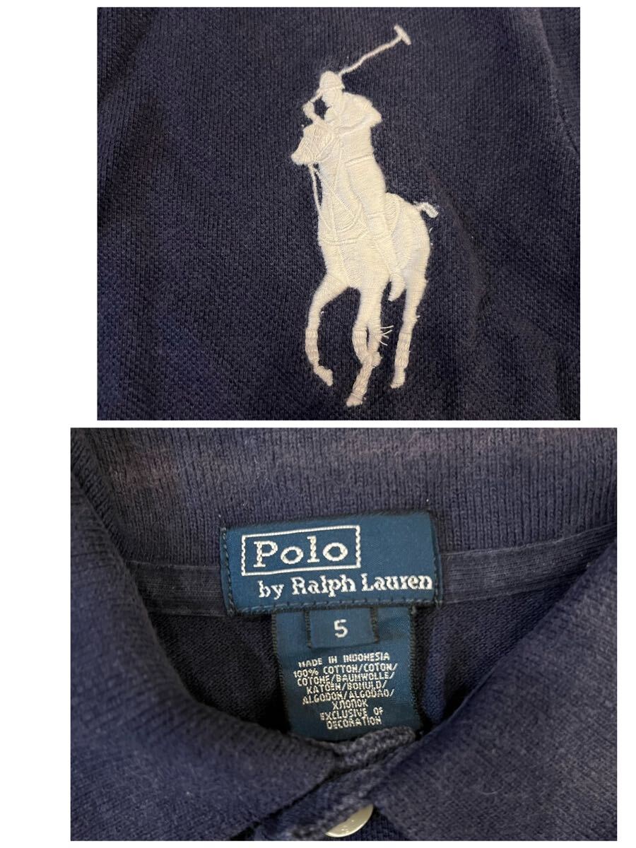 POLO Ralph Lauren ポロ　ラルフローレン　半袖ポロシャツ　ビッグポニー　紺　キッズ　5サイズ　【AY1618】_画像9