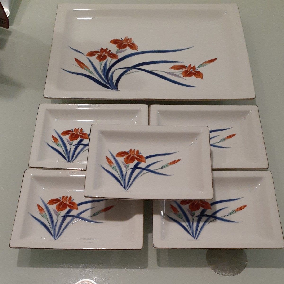 角皿 庫山窯 前畑陶器 美濃焼 和食器 色絵 銘々皿5枚 染付 赤絵 角皿 庫山窯 前畑陶器 美濃焼 和食器 色絵 銘々皿5枚 染付 赤絵
