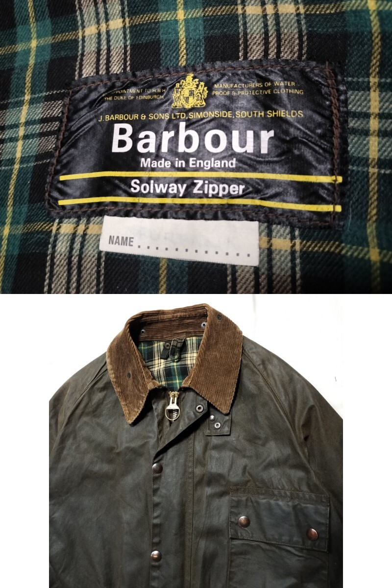 80s 1982年 BARBOUR SOLWAY ZIPPER c42 オリーブ 1crestバブアー 80s 1982年 BARBOUR SOLWAY ZIPPER c42 オリーブ 1crestバブアー
