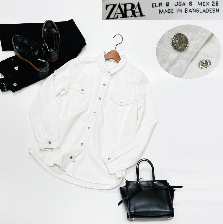 S】ZARA ホワイト デニムジャケット ジージャン レディース S】ZARA ホワイト デニムジャケット ジージャン レディース