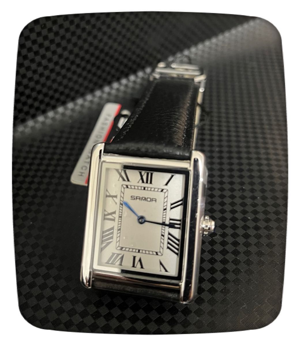 【新品未使用】腕時計 オマージュ タンク Type レクタンギュラー  ブラックレザーベルト　ユニセックス ウォッチ