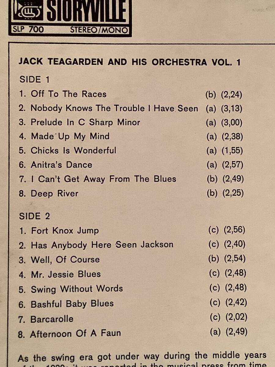 LP(輸入盤)●ジャック・ティーガーデン JACK TEAGARDEN AND HIS ORCHESTRA／A STANDARD LIBRARY OF JAZZ●良好品！_画像3