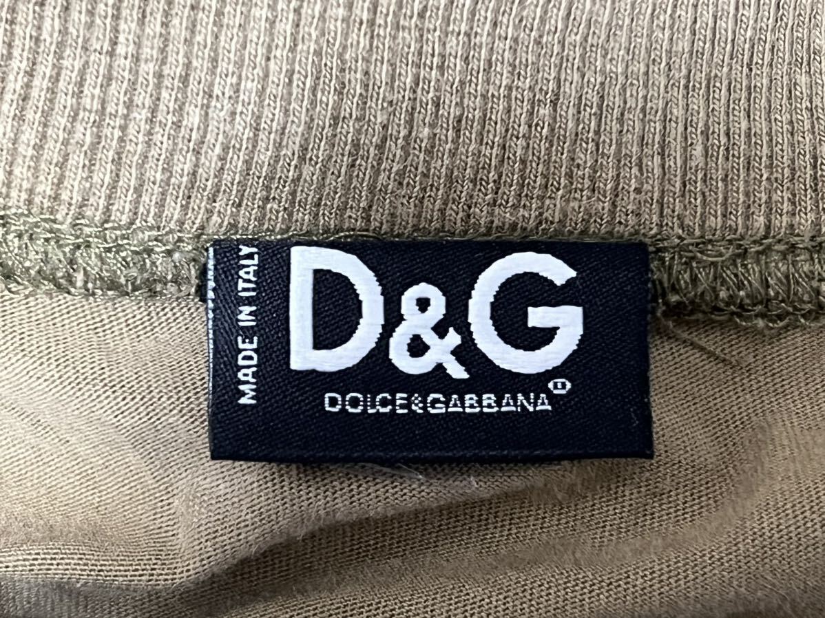 D&G ドルガバ 長袖 Tシャツ ロンT ヘンリーネック メンズ サイズM カーキ プリントRRL _画像3