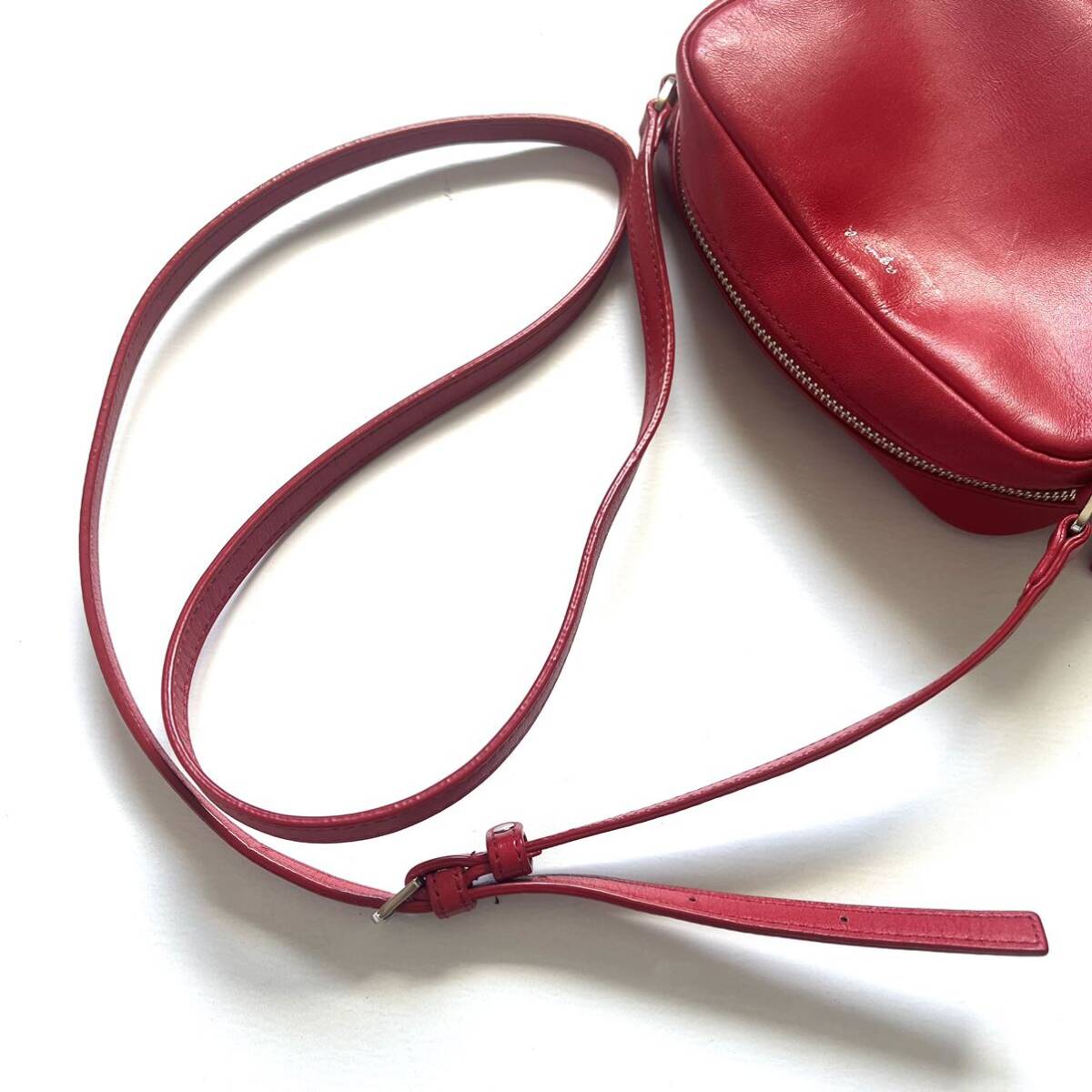 [ free shipping ]agnes b. Agnes B all leather shoulder bag red red cow leather diagonal .. camera bag Mini bag bag 