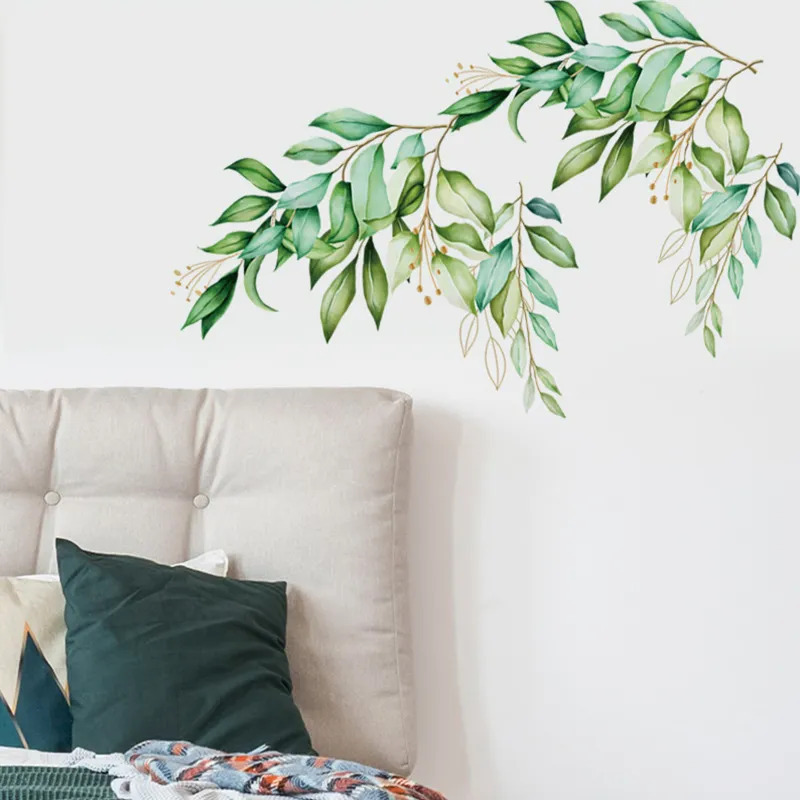 緑の葉 壁 ステッカー 寝室 リビング 家 装飾 取り外し可能 壁画 食器棚 組み合わせ 壁紙 DIY 30㎝×60㎝