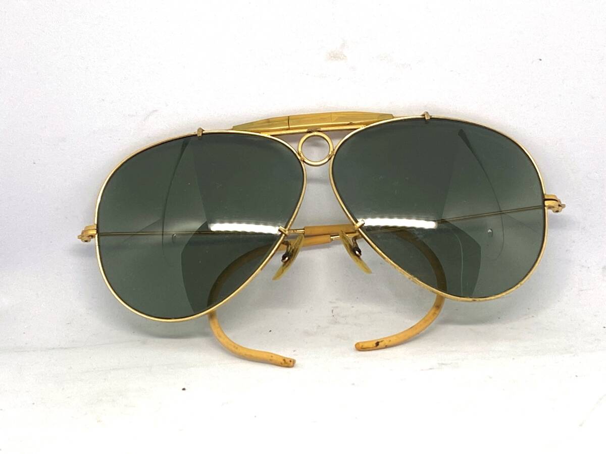  Vintage RAY BAN SHOOTER RayBan shooter . рука солнцезащитные очки золотой цвет с футляром подлинная вещь / Teardrop античный retro антиквариат смешанные товары QH