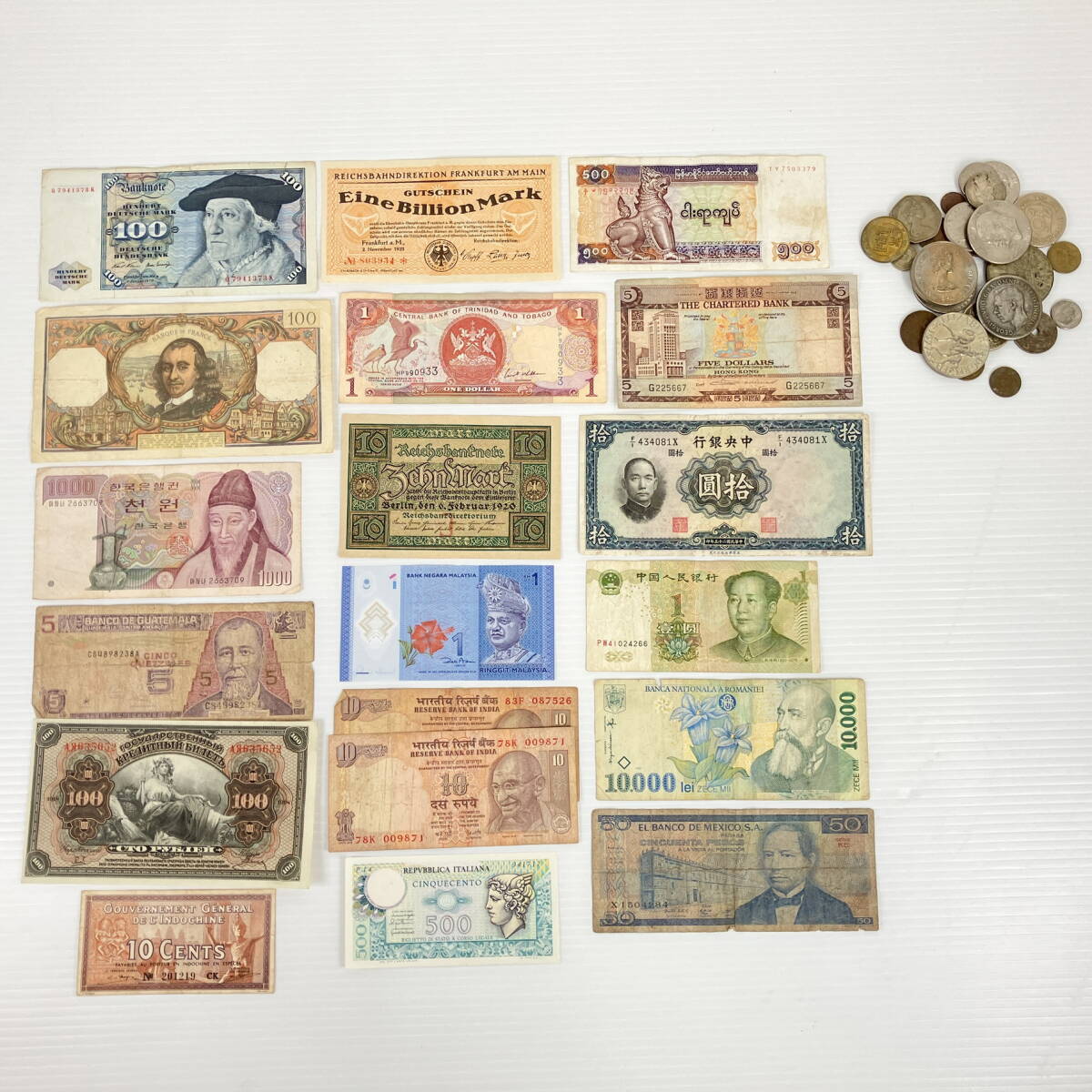 2403603-004 外貨 外国紙幣 ドイツ/フランス/韓国/マレーシア 等 旧硬貨 総重量約287g おまとめ