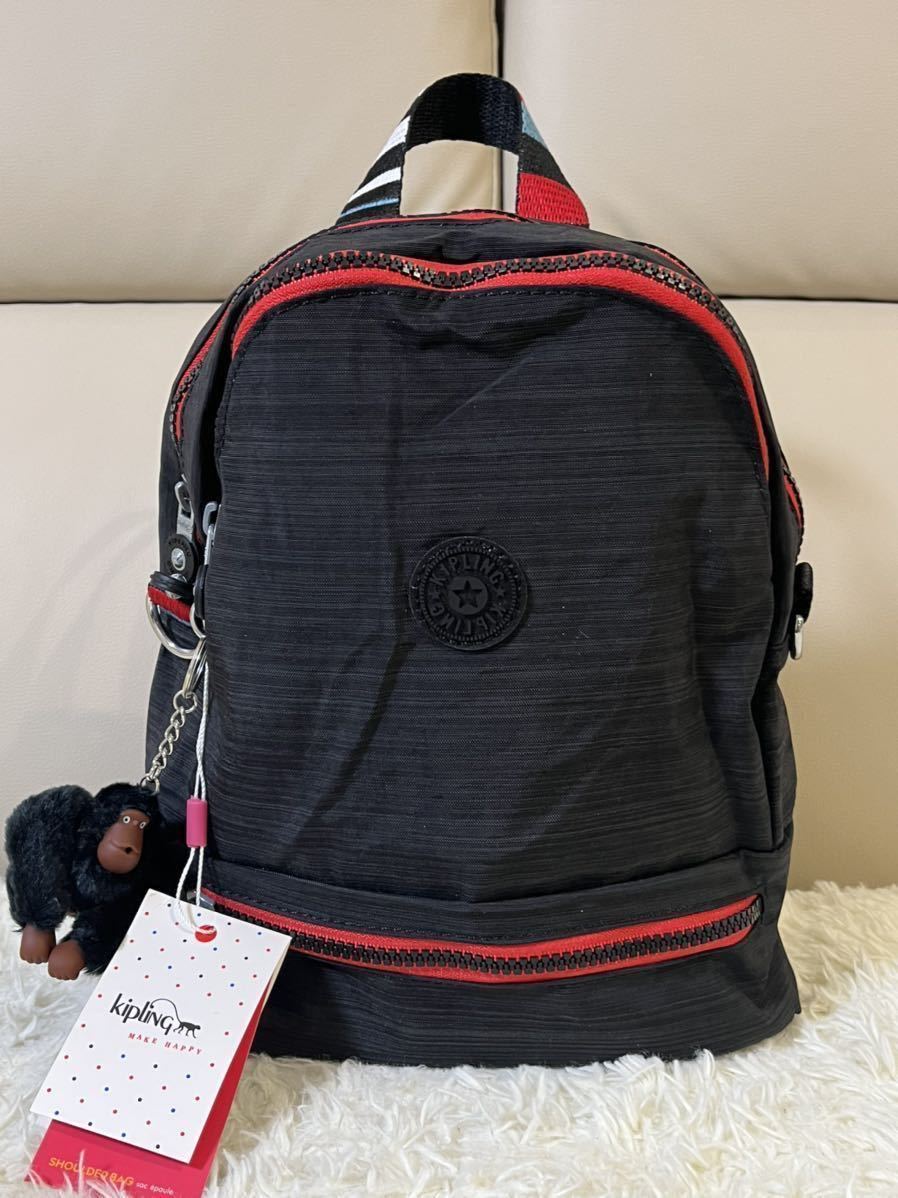 KIPLING キプリング ミニリュックサック ショルダーバッグ 2WAY USE 旅行用 タイシルク風ブラック_画像2