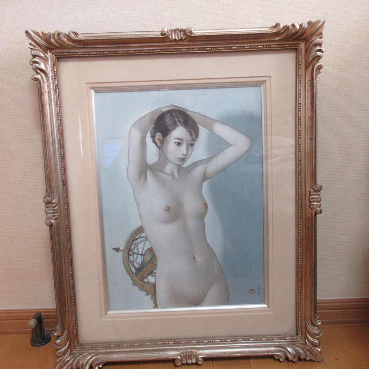 高塚省吾「宇宙儀」「裸婦」キャンバス裏書あり 額付の画像1