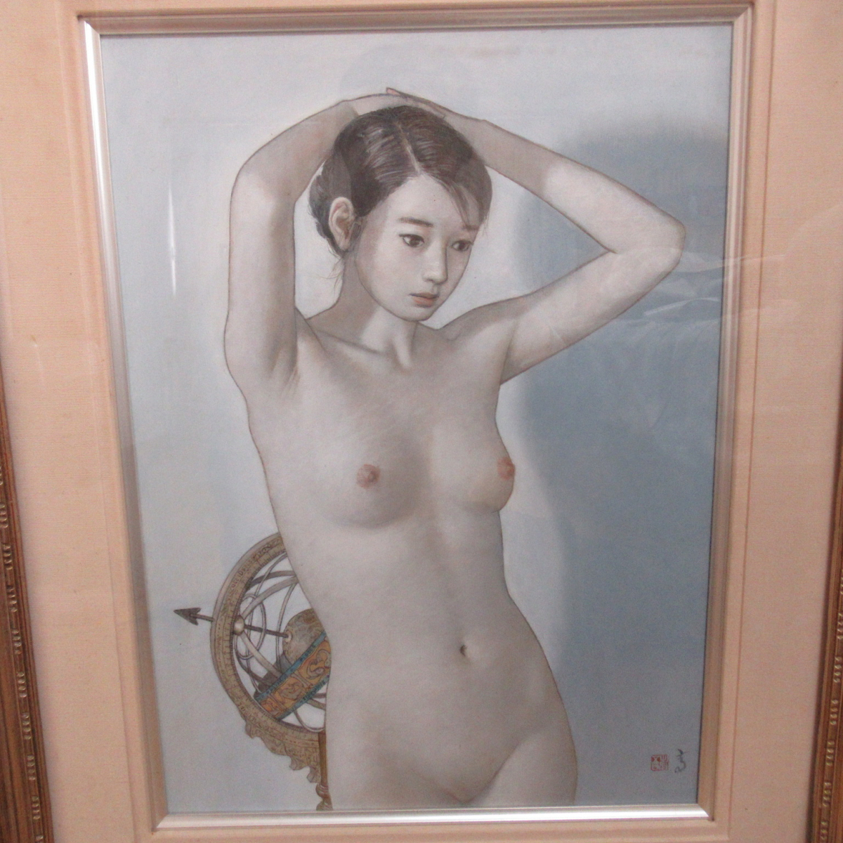 高塚省吾「宇宙儀」「裸婦」キャンバス裏書あり 額付の画像2