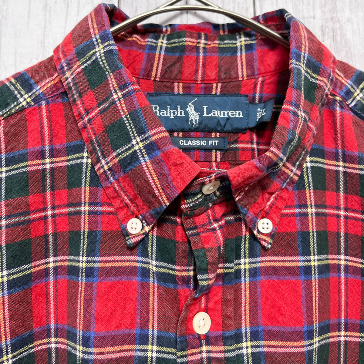 ラルフローレン Ralph Lauren CLASSIC FIT チェックシャツ 長袖シャツ ワンポイント メンズ コットン100% Lサイズ 5‐499