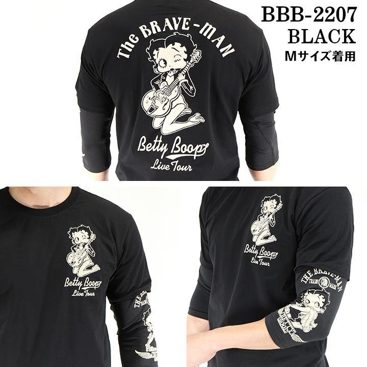 The BRAVE-MAN × BETTY BOOP ベティ ブープ 【定価￥8500＋税】 袖ドライ7分フェイクTEE BBB-2207 BLACK サイズ M_画像3