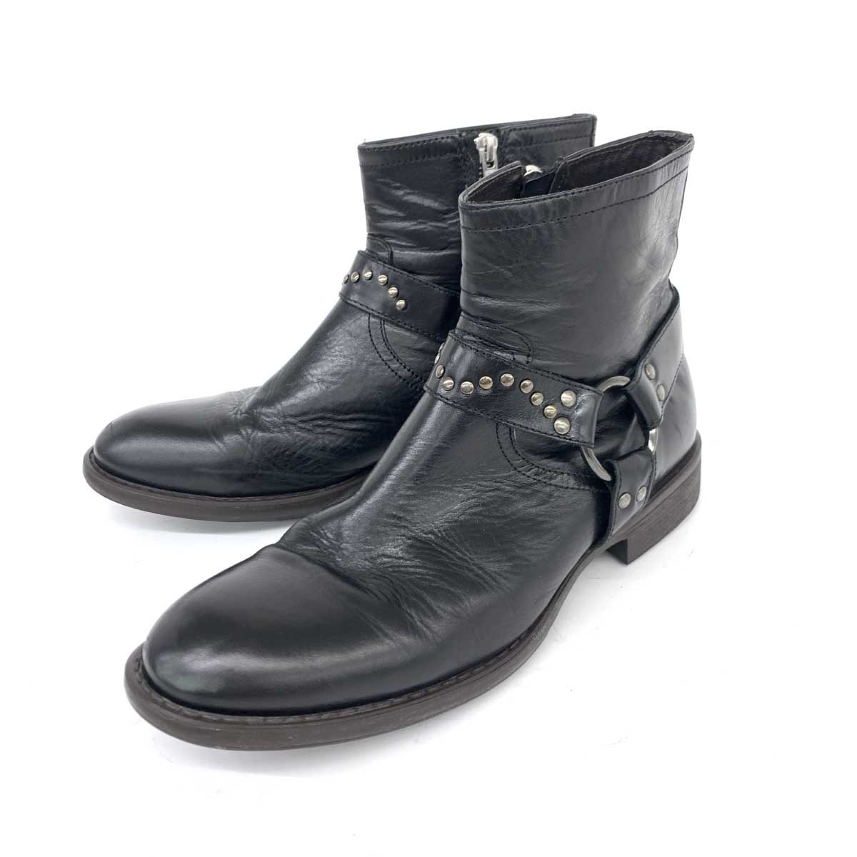 ◆stefanorossi ステファノロッシ ショートブーツ 41◆SR03757 ブラック レザー リング サイドジップ メンズ 靴 boots ワークブーツ_画像1