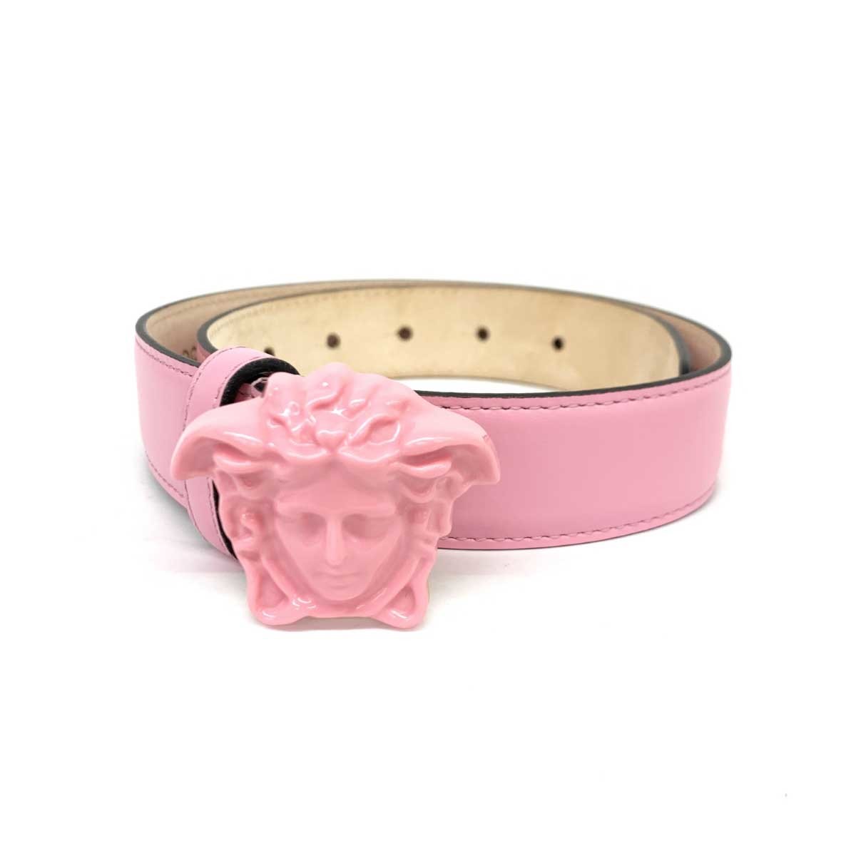 良好◆VERSACE ヴェルサーチェ ベルト 60/24◆ ピンク メデューサ スライド レディース イタリア製 ベルト 服飾小物