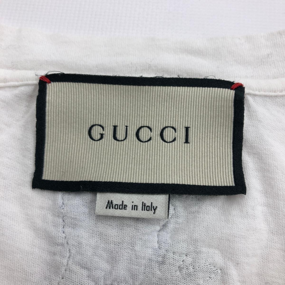 ◆GUCCI グッチ 半袖 カットソー ◆ ホワイト メンズ トップス フラワーアップリケエンブロイダリー ダメージ加工_画像4