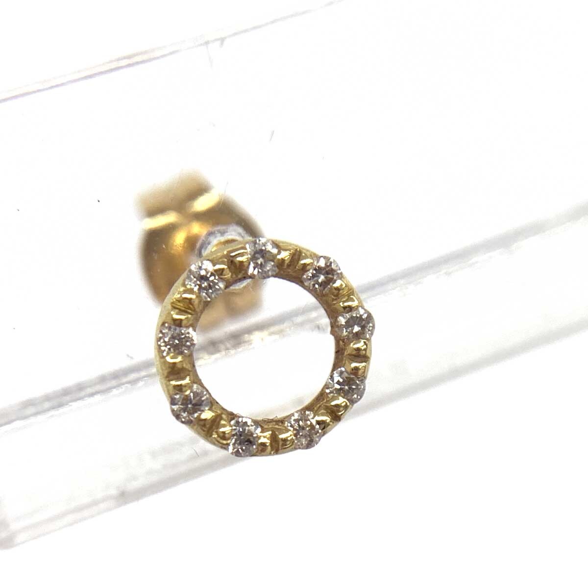 良好◆AHKAH アーカー ピアス ◆ ゴールドカラー ダイヤ合計0.08ct K18YG サークル スタッド レディース 総重量:0.6g jewelry ジュエリー_画像2