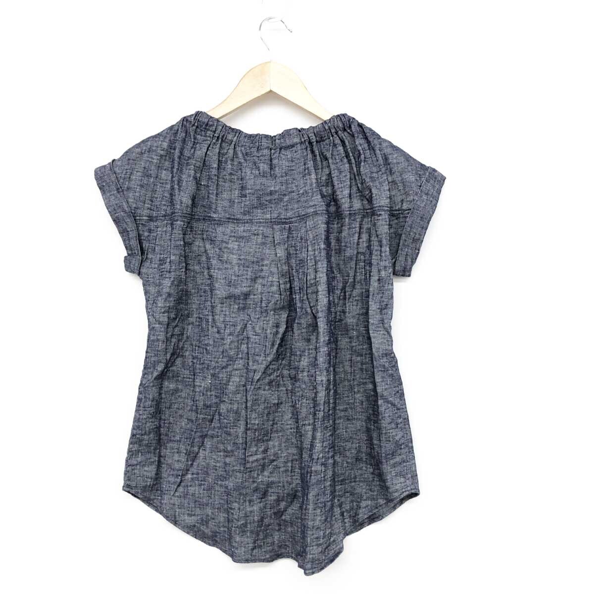  excellent *theory theory short sleeves blouse size P* navy lady's tops ribbon Denim 