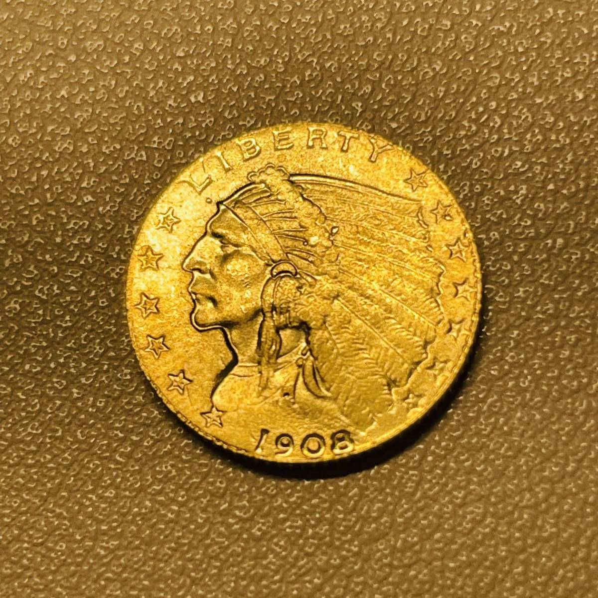 アメリカ 硬貨 古銭 インディアン人像 1908年 イーグル リバティ ドル 記念幣 コイン 重2.57g_画像1