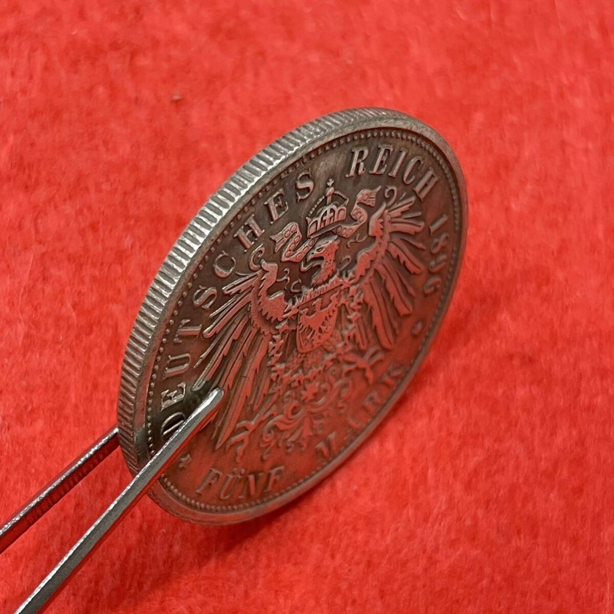 ドイツ 硬貨 古銭 ハンブルク州 1896年 ハンブルク州紋章 キャット・キャッスル マルク 国章 双頭の鷲 コイン 重20.48g 銀貨 _画像4