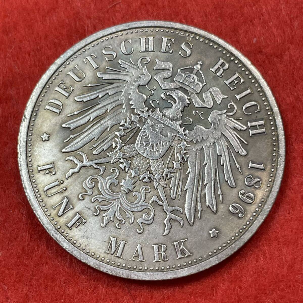 ドイツ 硬貨 古銭 ハンブルク州 1896年 ハンブルク州紋章 キャット・キャッスル マルク 国章 双頭の鷲 コイン 重20.48g 銀貨 _画像2