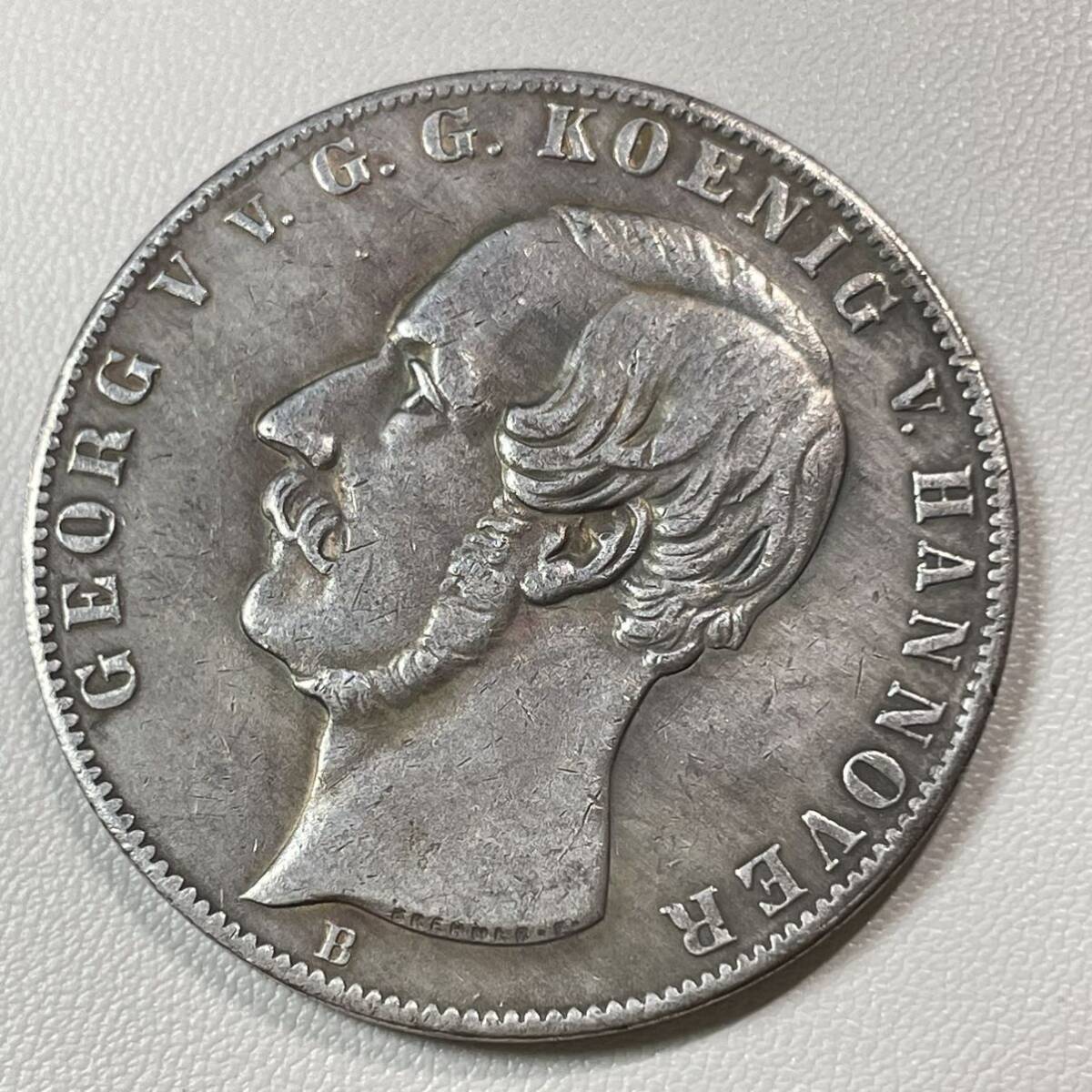 ドイツ 硬貨 古銭 ハノーバー王国 1855年 ゲオルク・ジョージ5世 ライオン ニコーン クラウン 紋章 コイン 重25.56g_画像2