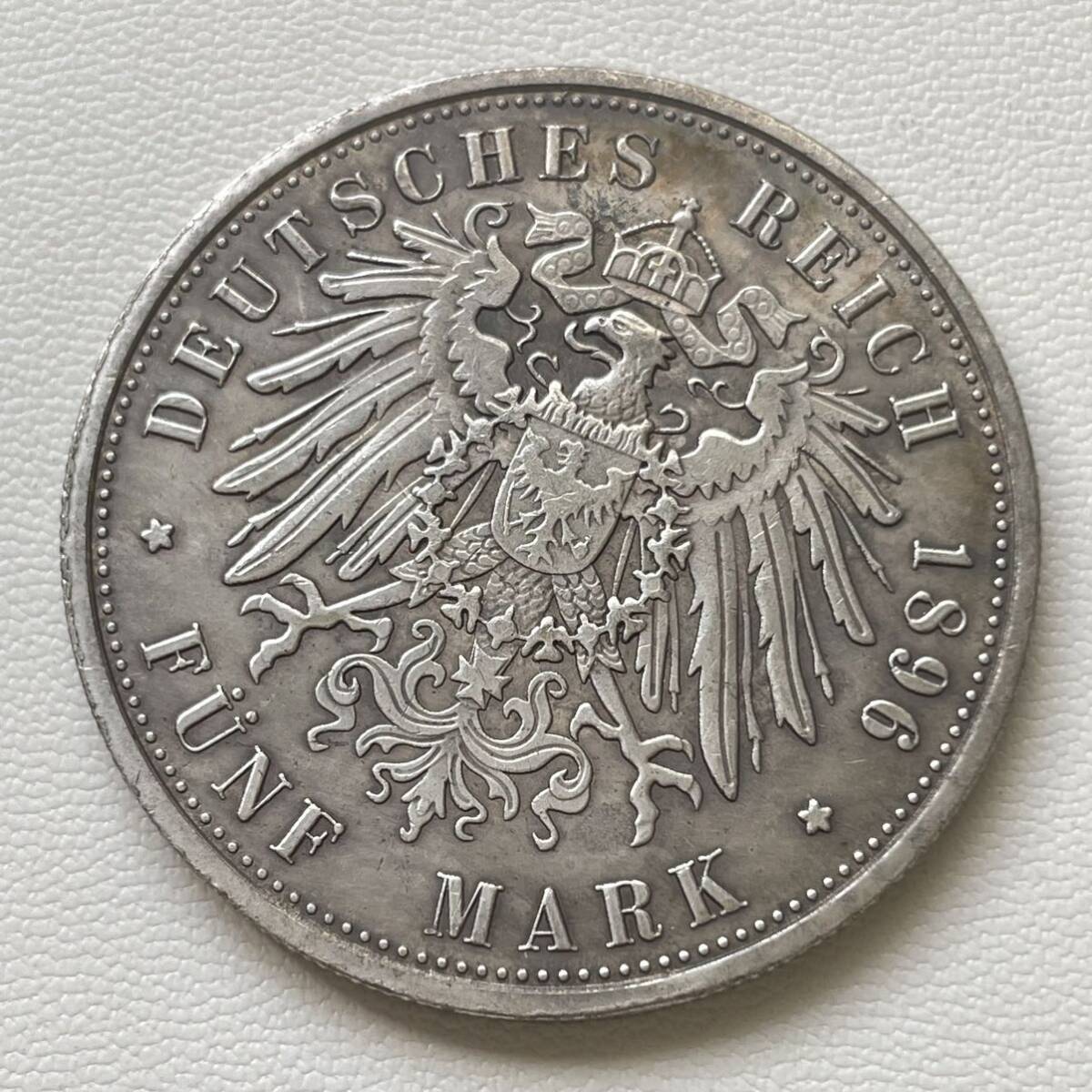 ドイツ 硬貨 古銭 ハンブルク州 1896年 ハンブルク州紋章 キャット・キャッスル マルク 国章 双頭の鷲 コイン 重20.49g_画像2