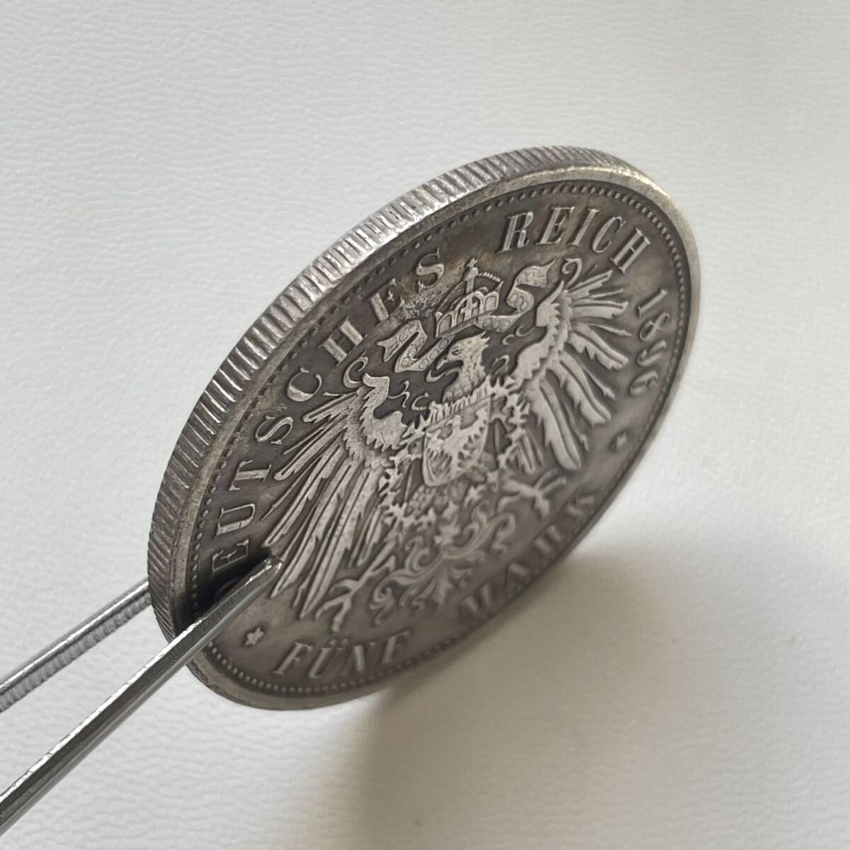 ドイツ 硬貨 古銭 ハンブルク州 1896年 ハンブルク州紋章 キャット・キャッスル マルク 国章 双頭の鷲 コイン 重20.49g_画像4