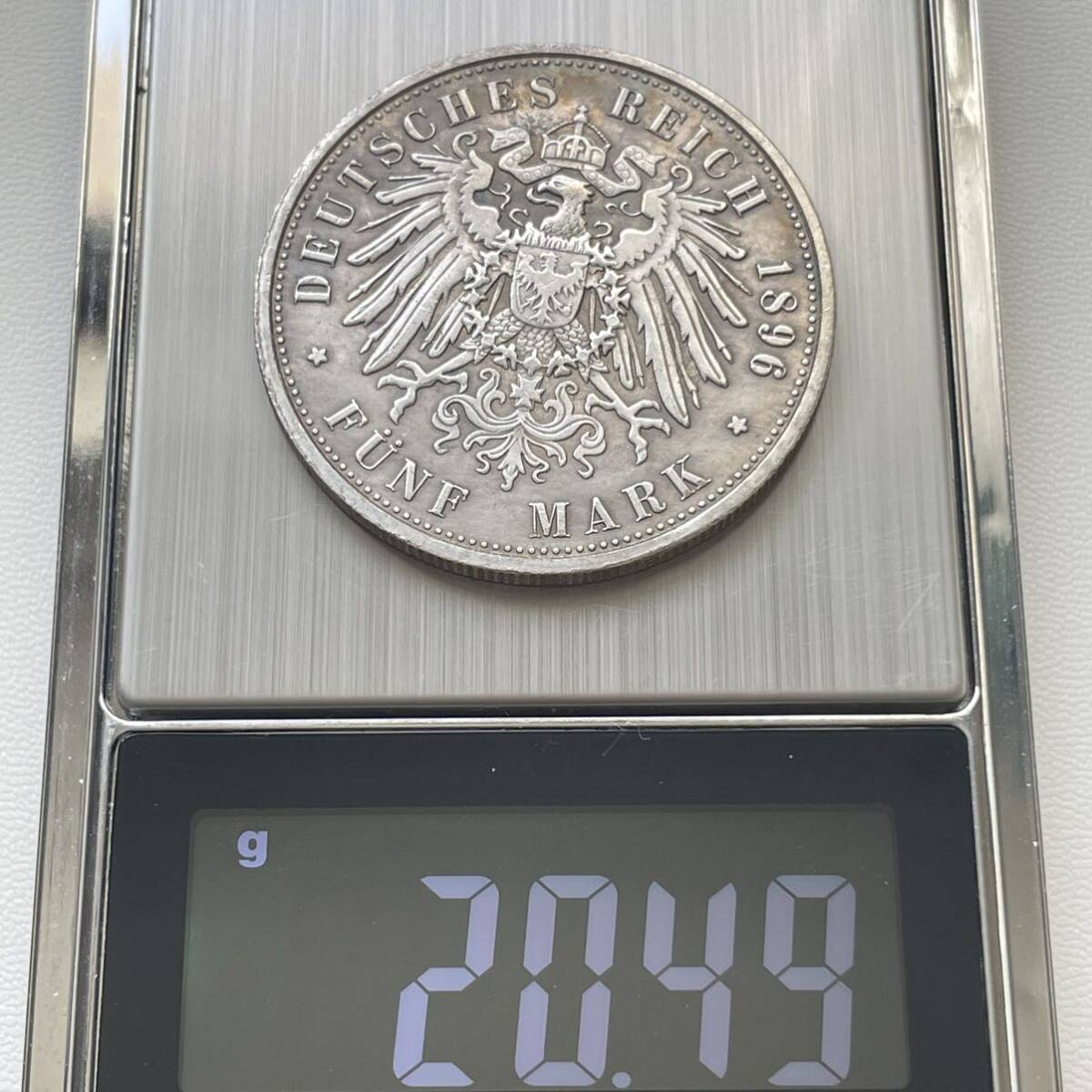 ドイツ 硬貨 古銭 ハンブルク州 1896年 ハンブルク州紋章 キャット・キャッスル マルク 国章 双頭の鷲 コイン 重20.49g_画像5