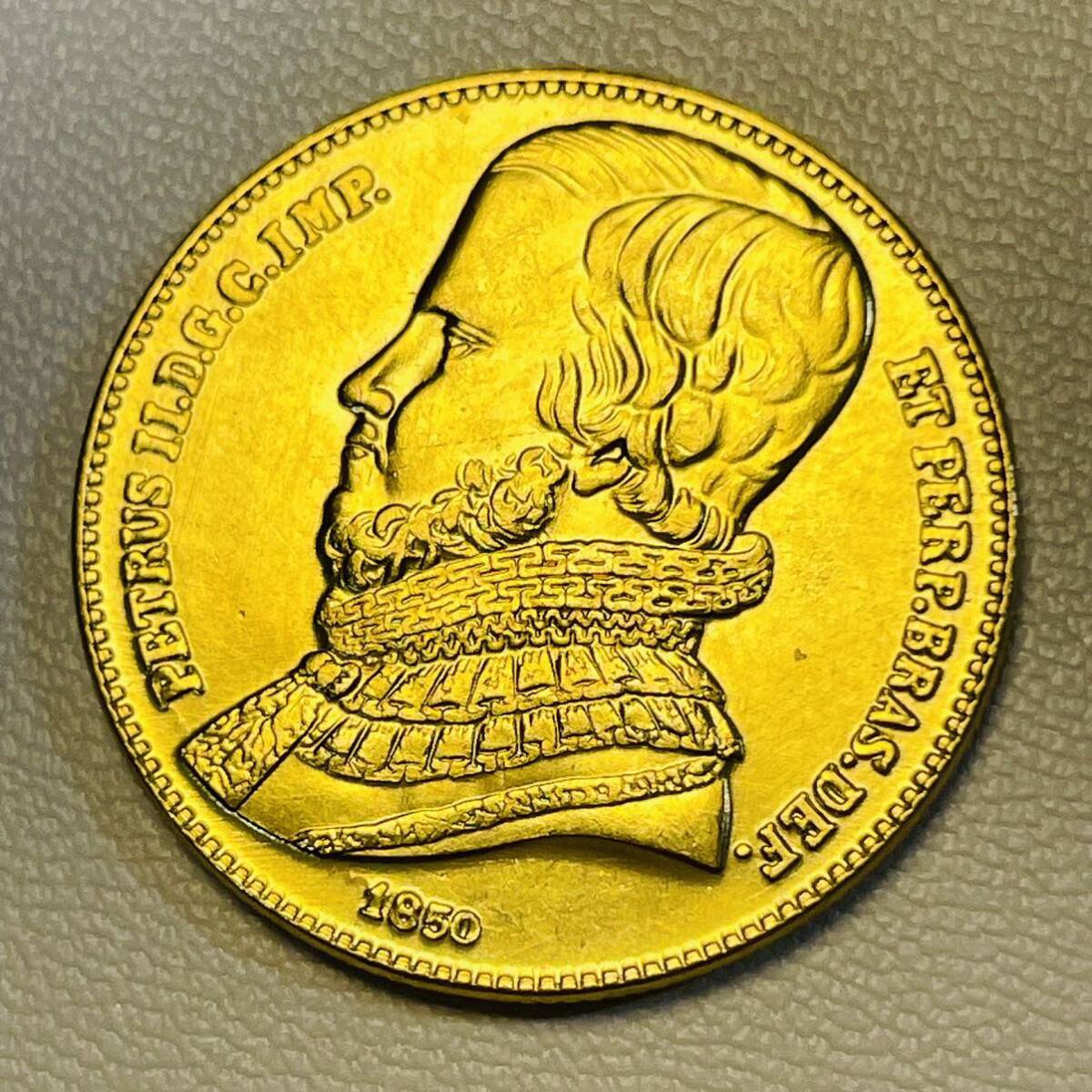 ブラジル 硬貨 古銭 ペドロ2世 1850年 ブラジル帝国 皇帝 国章 レイ 国章 花輪 コイン 重7.76g_画像2