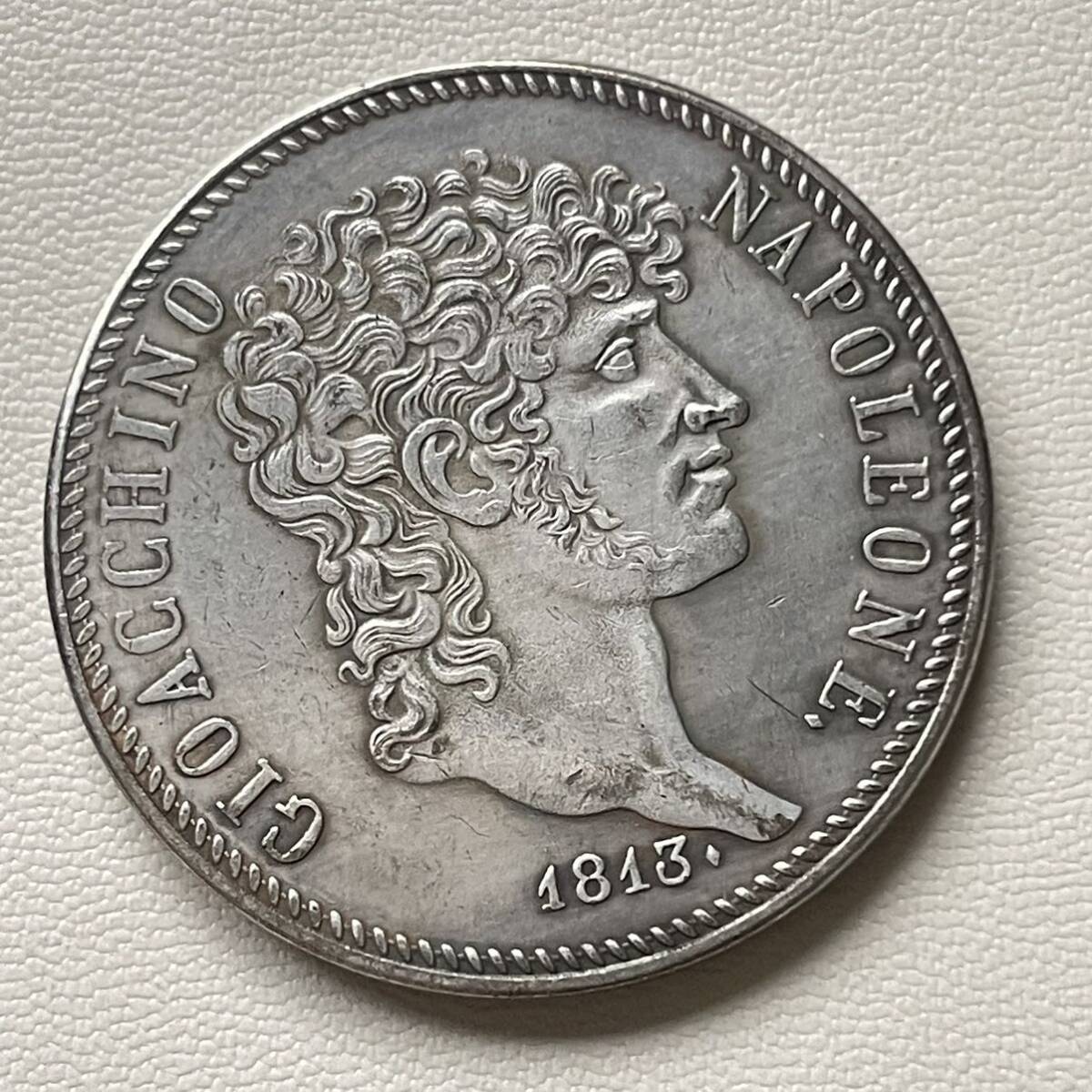 イタリア 硬貨 古銭 ノポリ王国 1813年 ジョアッキーノ・ナポレオーネ王 国章 5リラ コイン 重21.30gの画像2