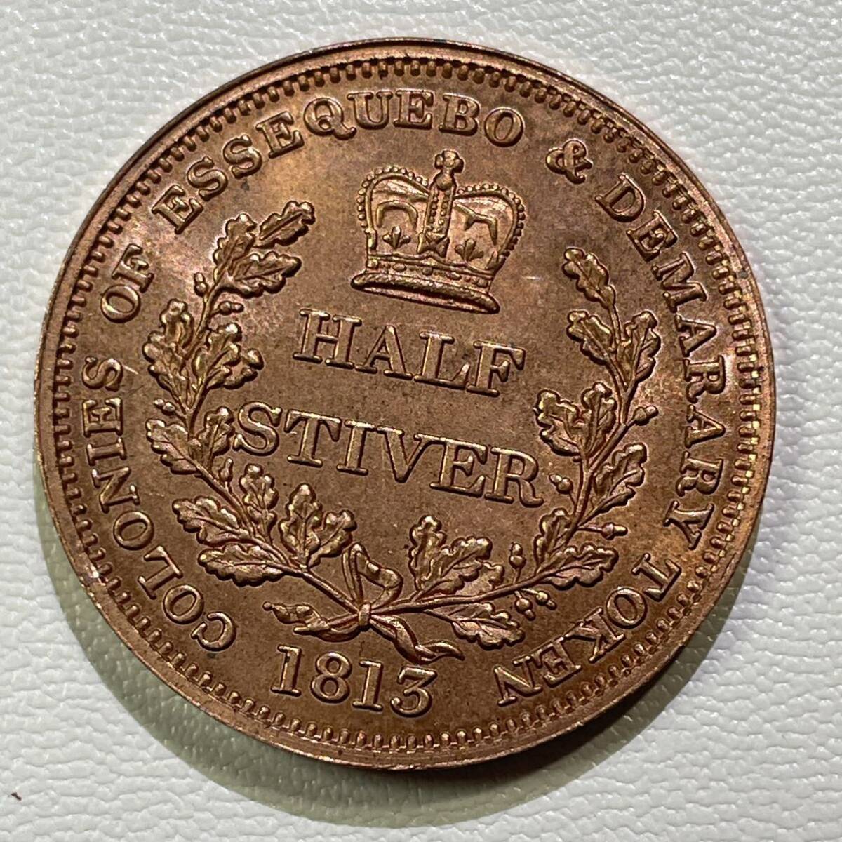 イギリス 硬貨 古銭 ジョージ3世 1813年 イギリス領デメララ-エセキボ 国王 スティバー クラウン コイン 重9.02gの画像2