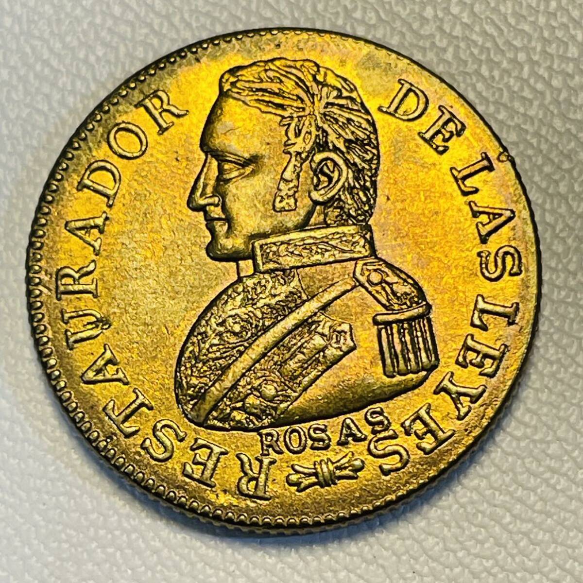 アルゼンチン 硬貨 古銭 ラ・リオハ 1842年 ローザス将軍 ブエノスアイレス州知事 国章 2シールド コイン 重5.71gの画像2