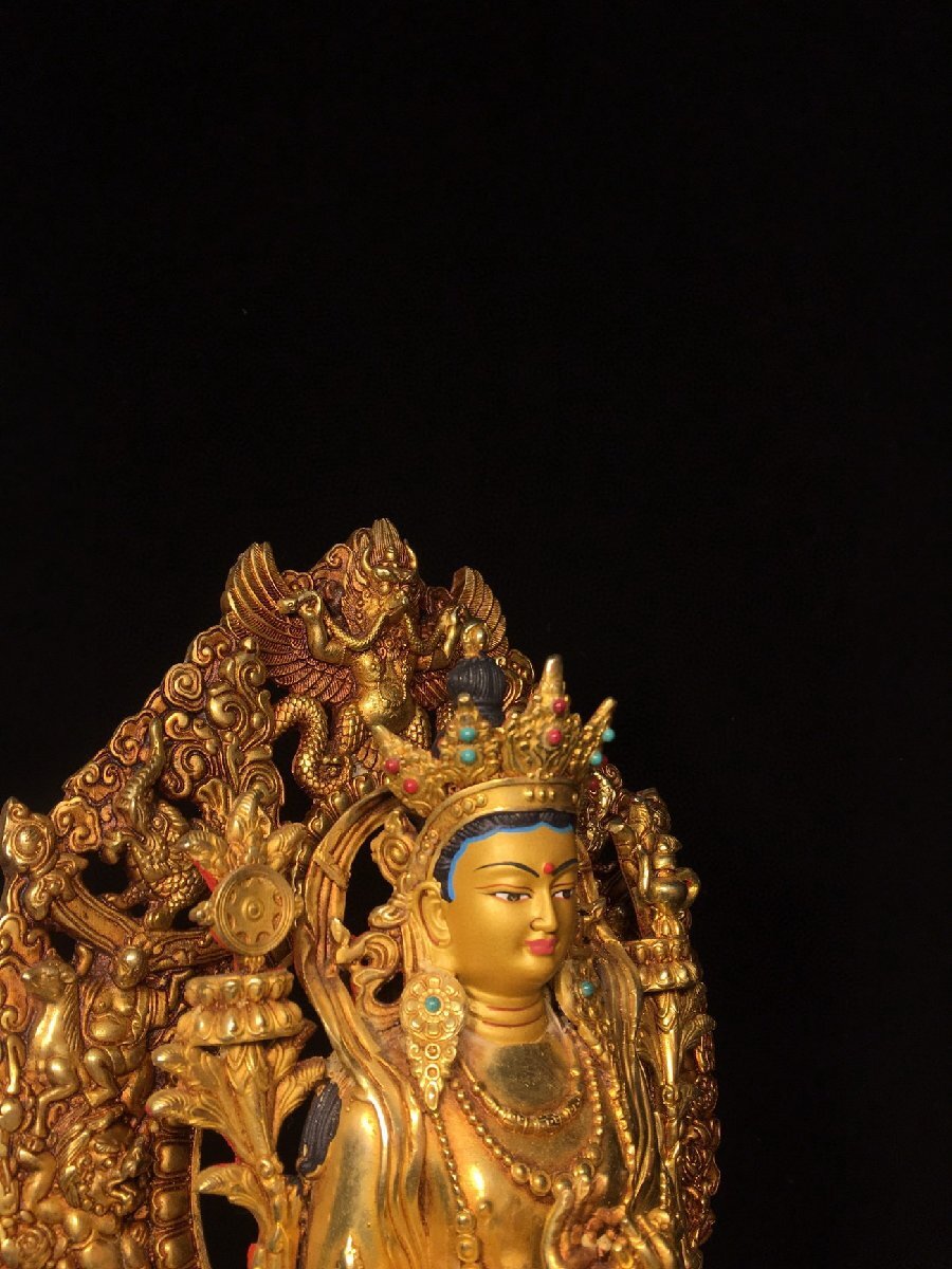 【清】某有名収集家買取品 西蔵・チベット伝来・時代物 銅金 密教弥勒仏造像 金水厚重 極細工 密教古美術_画像9