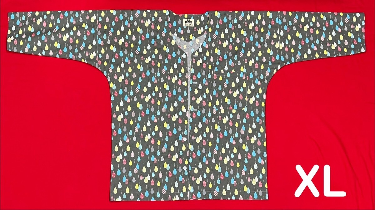 004 岡山 桃太郎 鯉口シャツ サイズ XL（特大）シーチング生地 カラフル しずく グレー