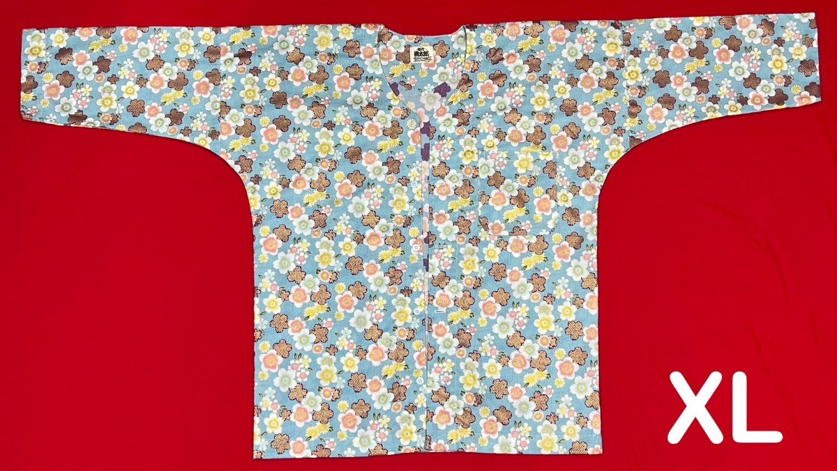 018 岡山 桃太郎 鯉口シャツ サイズ XL（特大）スケア生地 和柄 花柄 桜 金混じり