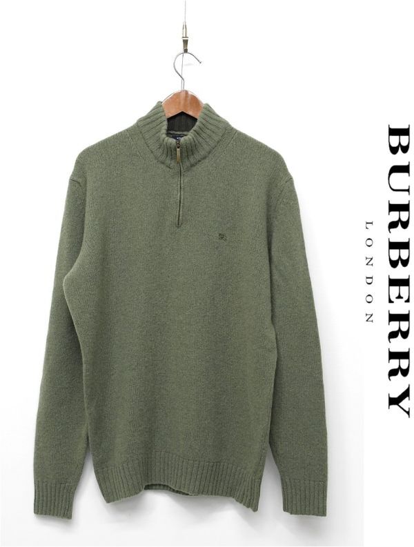 H330/ прекрасный товар BURBERRY LONDON свитер вязаный длинный рукав половина Zip Англия производства ткань sheto Land шерсть Logo вышивка M зеленый Италия производства 