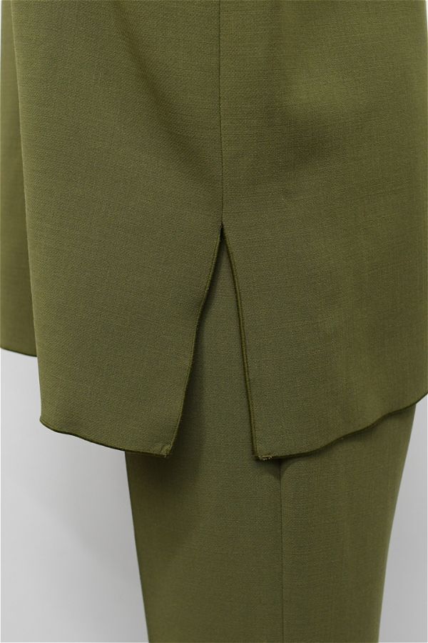 HGC-F370/MAXMARA ATELIER выставить верх и низ длинный рукав блуза слаксы flare pants свободно Drop плечо стрейч 36 40 L зеленый 