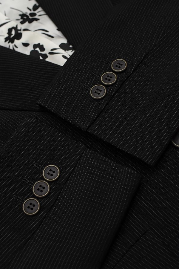 HGD-U253/ beautiful goods MAXMARA setup suit tailored jacket knee height skirt stripe 1. button total reverse side 44 XL~XXL black large size 