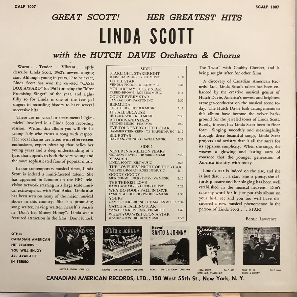 即決 LP Linda Scott / Great Scott!: Her Greatest Hits / Reissue ( I've Told Every Little Star 星に語れば_画像2