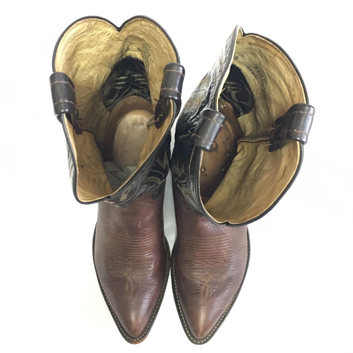TONY LAMA Tony Lama натуральная кожа ковбойские сапоги 26,5cm мужской kau Boy ботинки сапоги жокей ботинки вышивка темно-коричневый Biker 