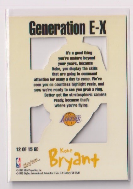 1998-99 Skybox E-X Century Kobe Bryant Generation E-X Die-Cut card_画像2